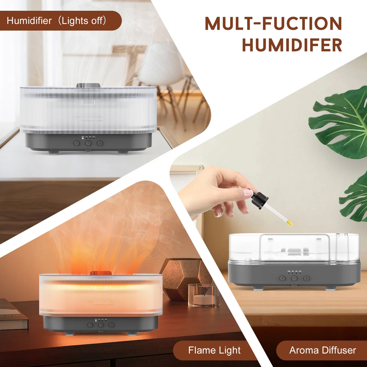 Essential Oil Diffuser Flame-Effect LED & Ultrasonic Mist