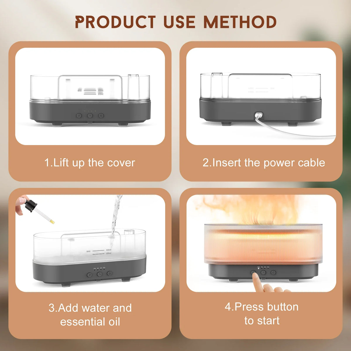 Essential Oil Diffuser Flame-Effect LED & Ultrasonic Mist