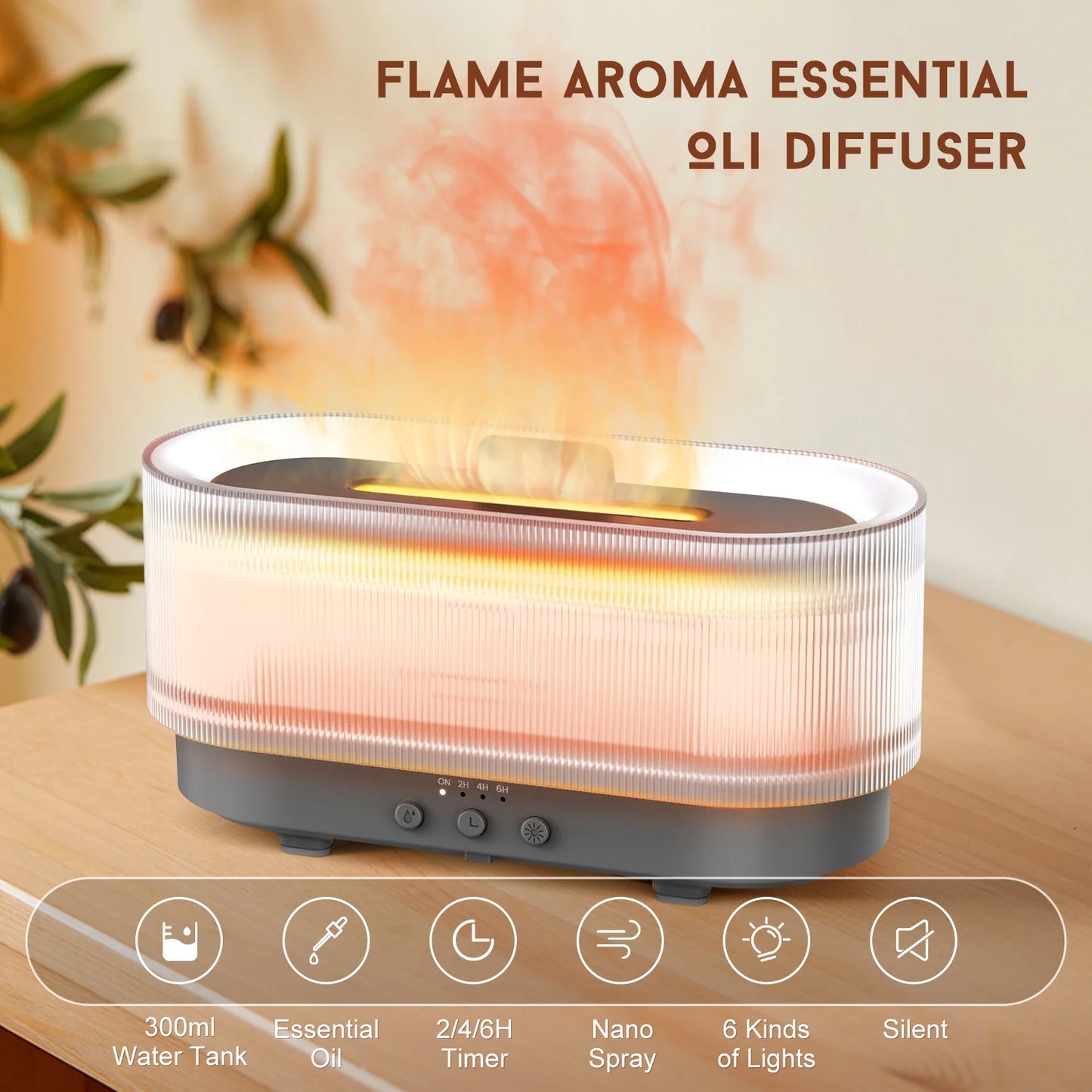 Essential Oil Diffuser Flame-Effect LED & Ultrasonic Mist