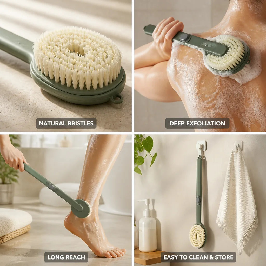 Exfoliating Body Brush Long Handle Natural Bristles