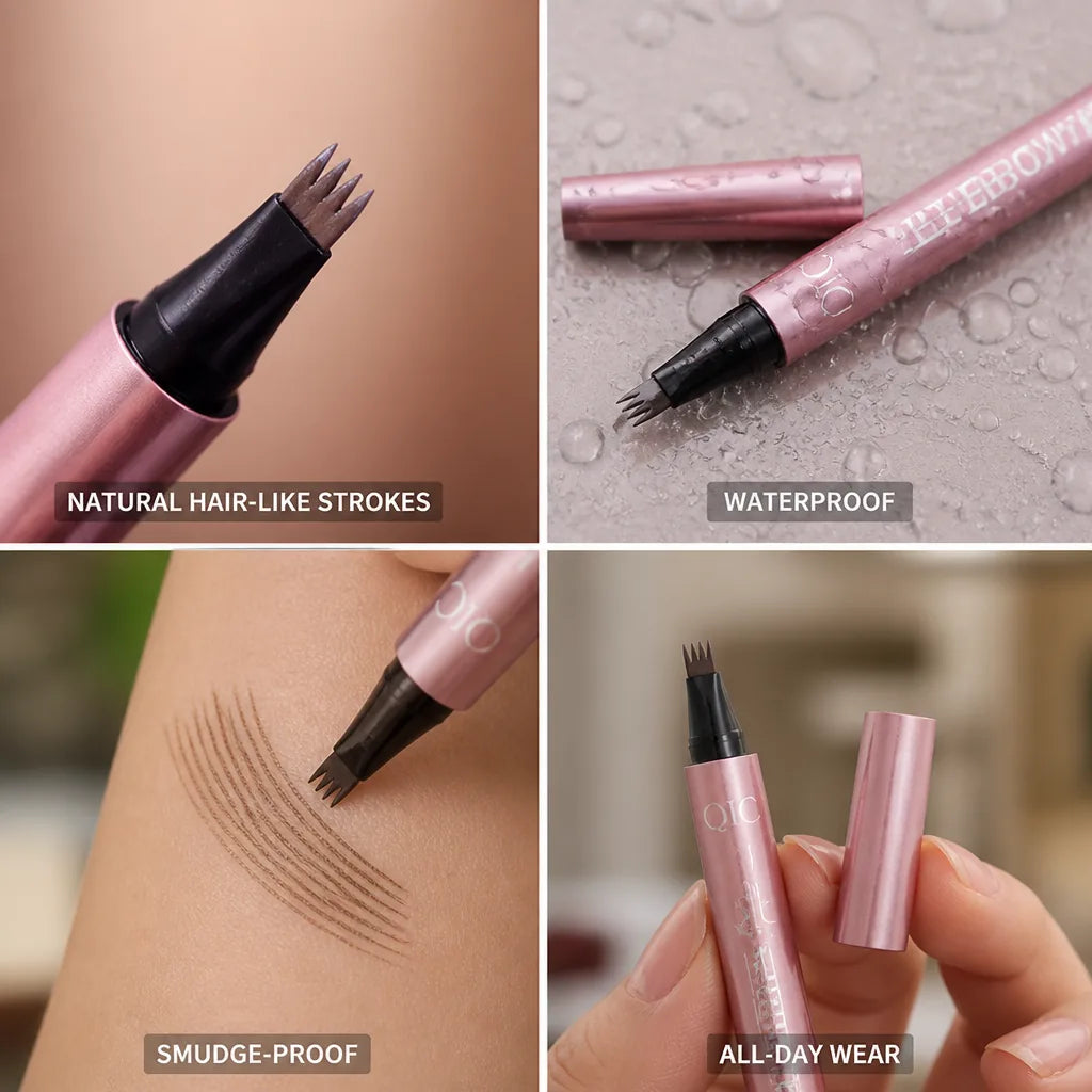 Eyebrow Pencil 4-Tip Micro-Fork Waterproof & Smudge-Proof