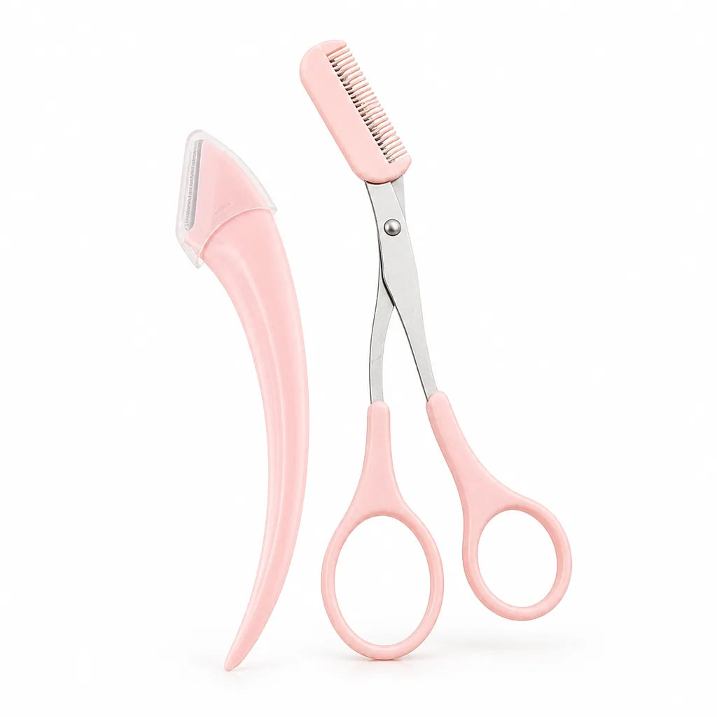Eyebrow Scissors Built-In Comb Curved Stainless Steel Ergonomic Handle