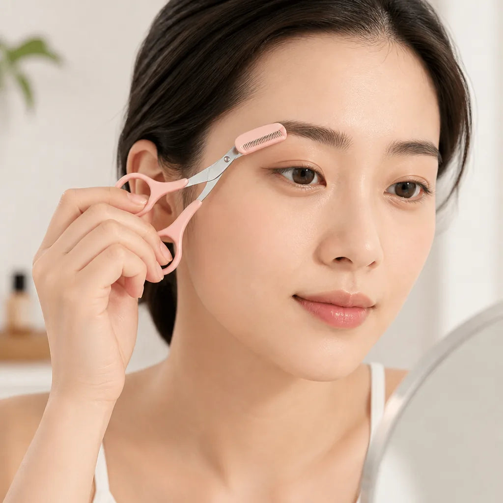 Eyebrow Scissors Built-In Comb Curved Stainless Steel Ergonomic Handle