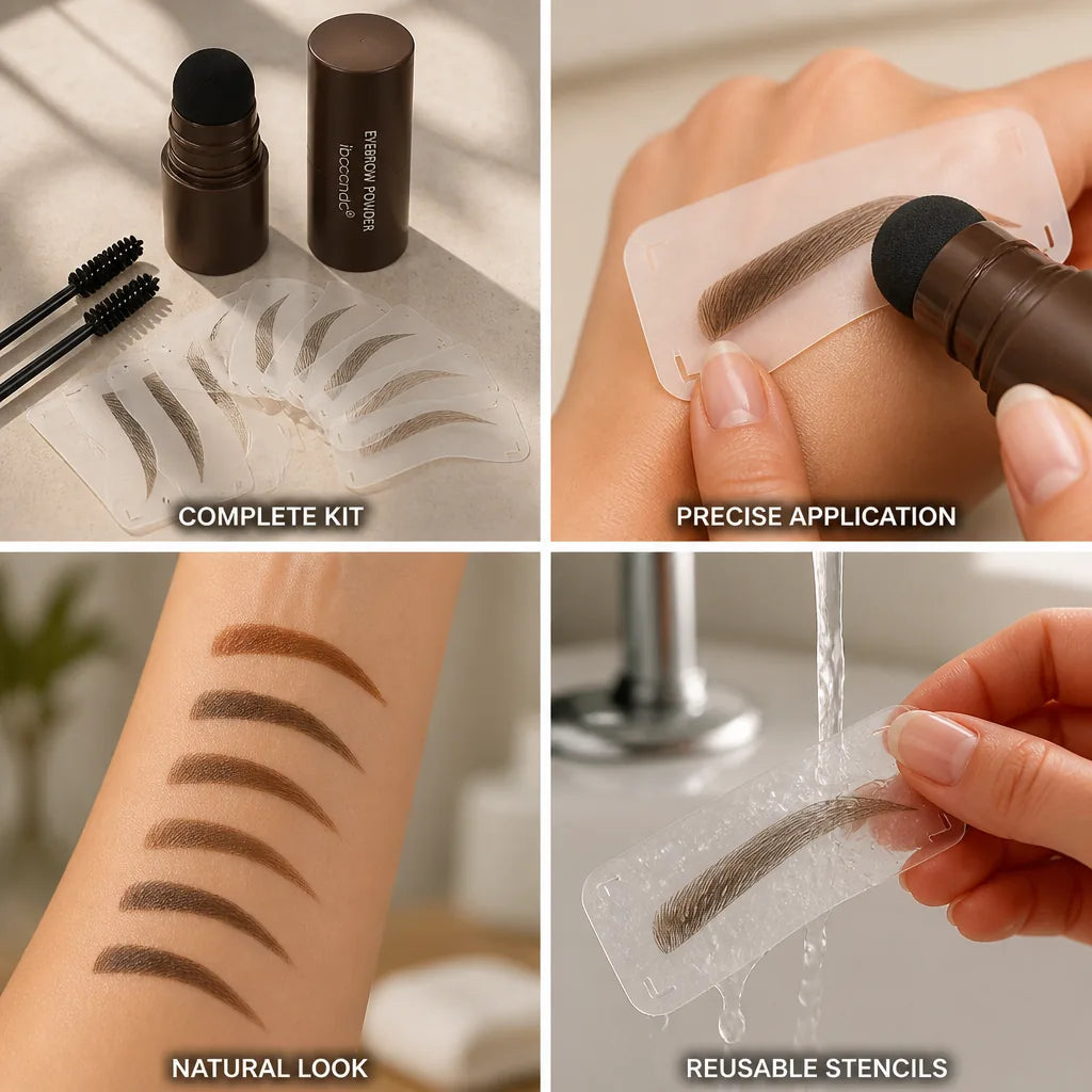 Eyebrow Stamp Kit Smudge-Proof Powder Ten Reusable Stencils