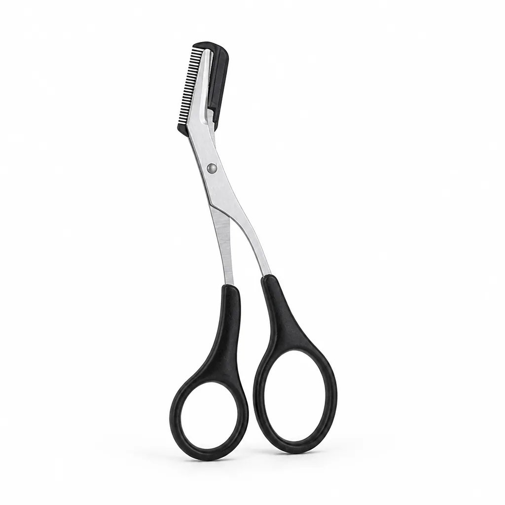 Eyebrow Trimmer Scissors Built-In Guide Comb & Non-Slip Handle