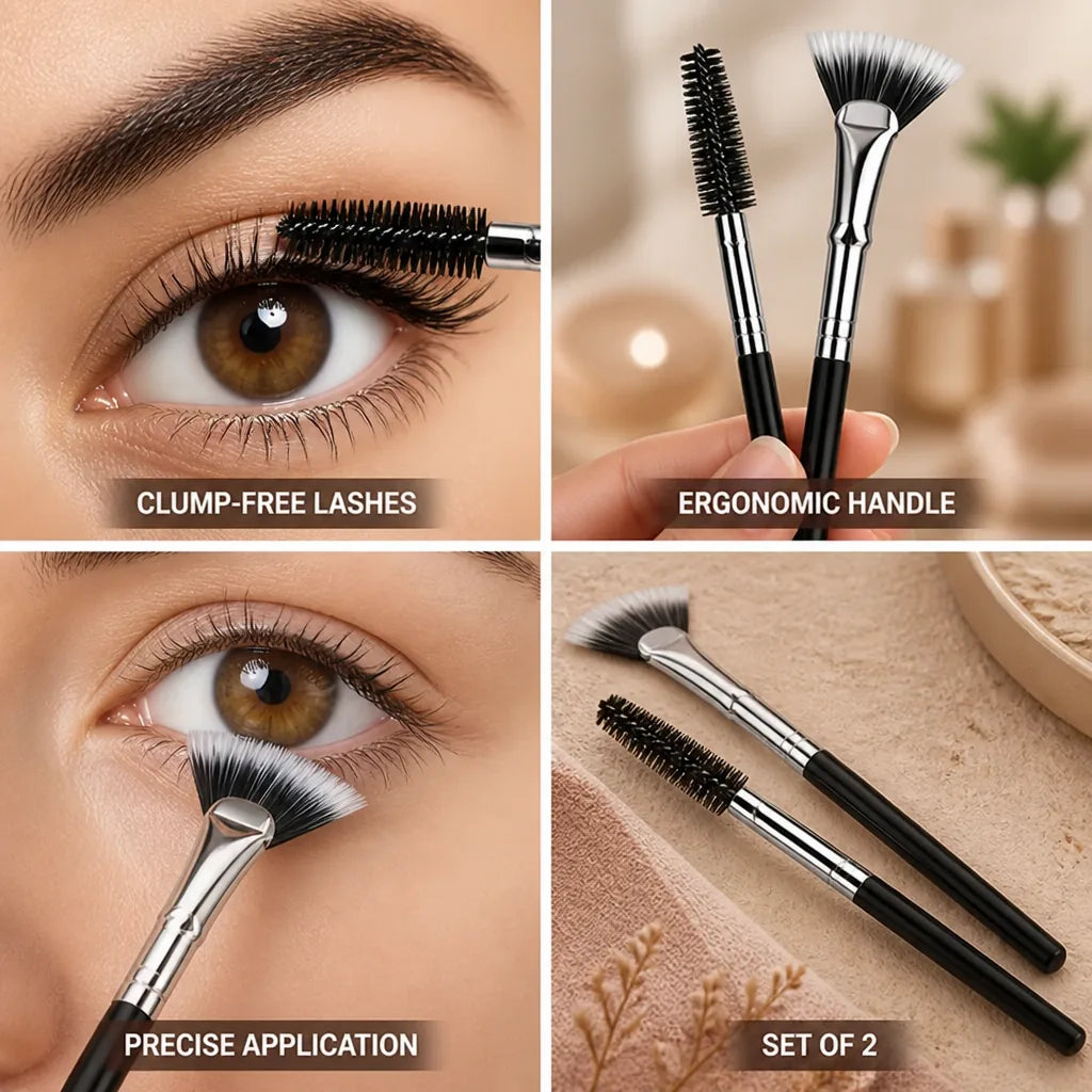Eyelash Mascara Brush Ergonomic Handle Clump-Free Set of 2