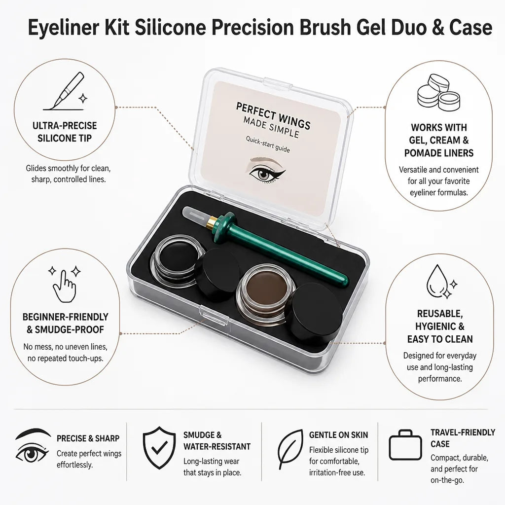 Eyeliner Kit Silicone Precision Brush Gel Duo & Case
