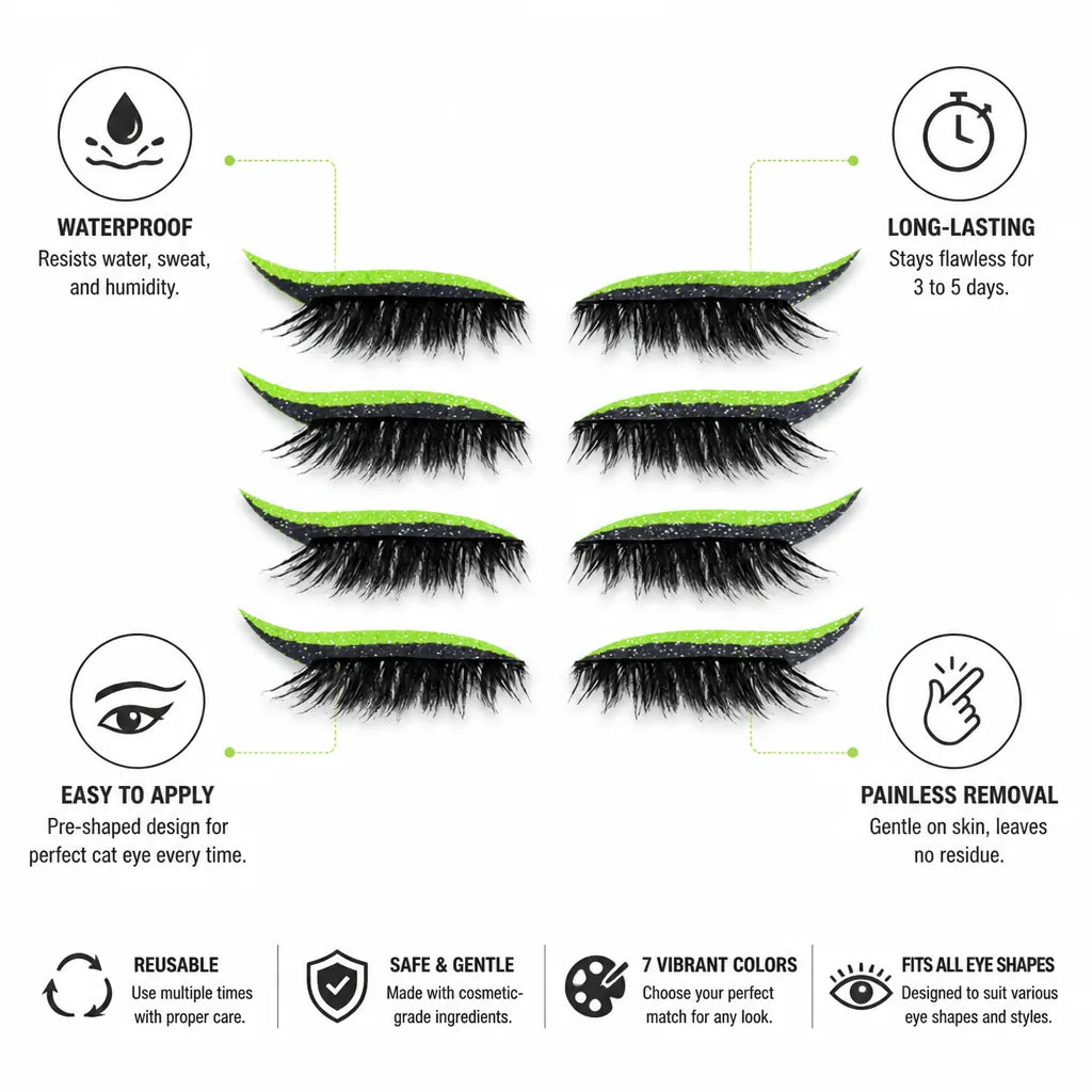 Eyeliner & Lash Stickers Reusable Waterproof Pre-Shaped Cat Eye