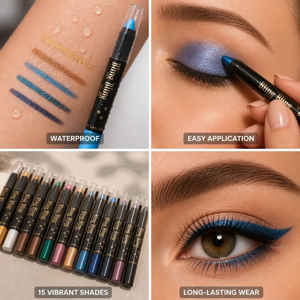 Eyeshadow Pencil Waterproof Pearlescent Shimmer 15 Vibrant Shades