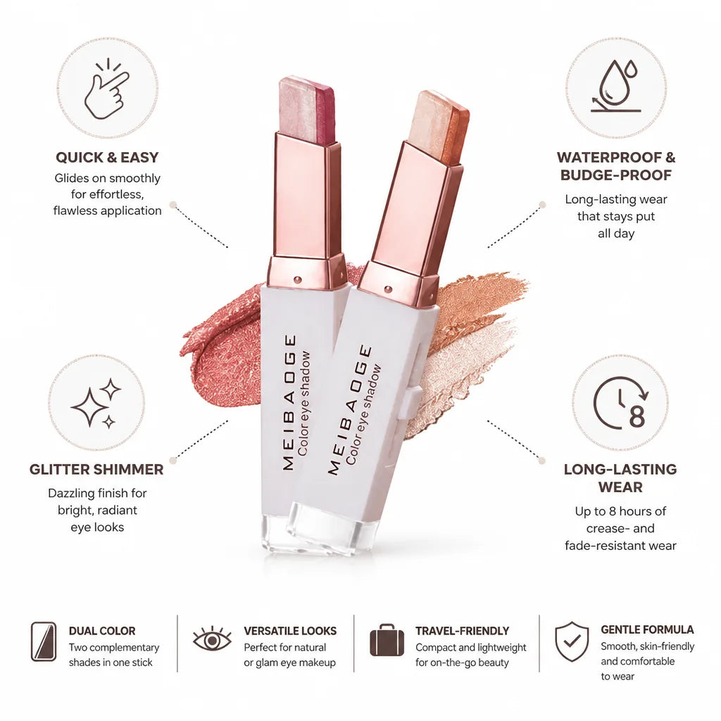 Eyeshadow Stick Double-Color Glitter Waterproof & Budge-Proof