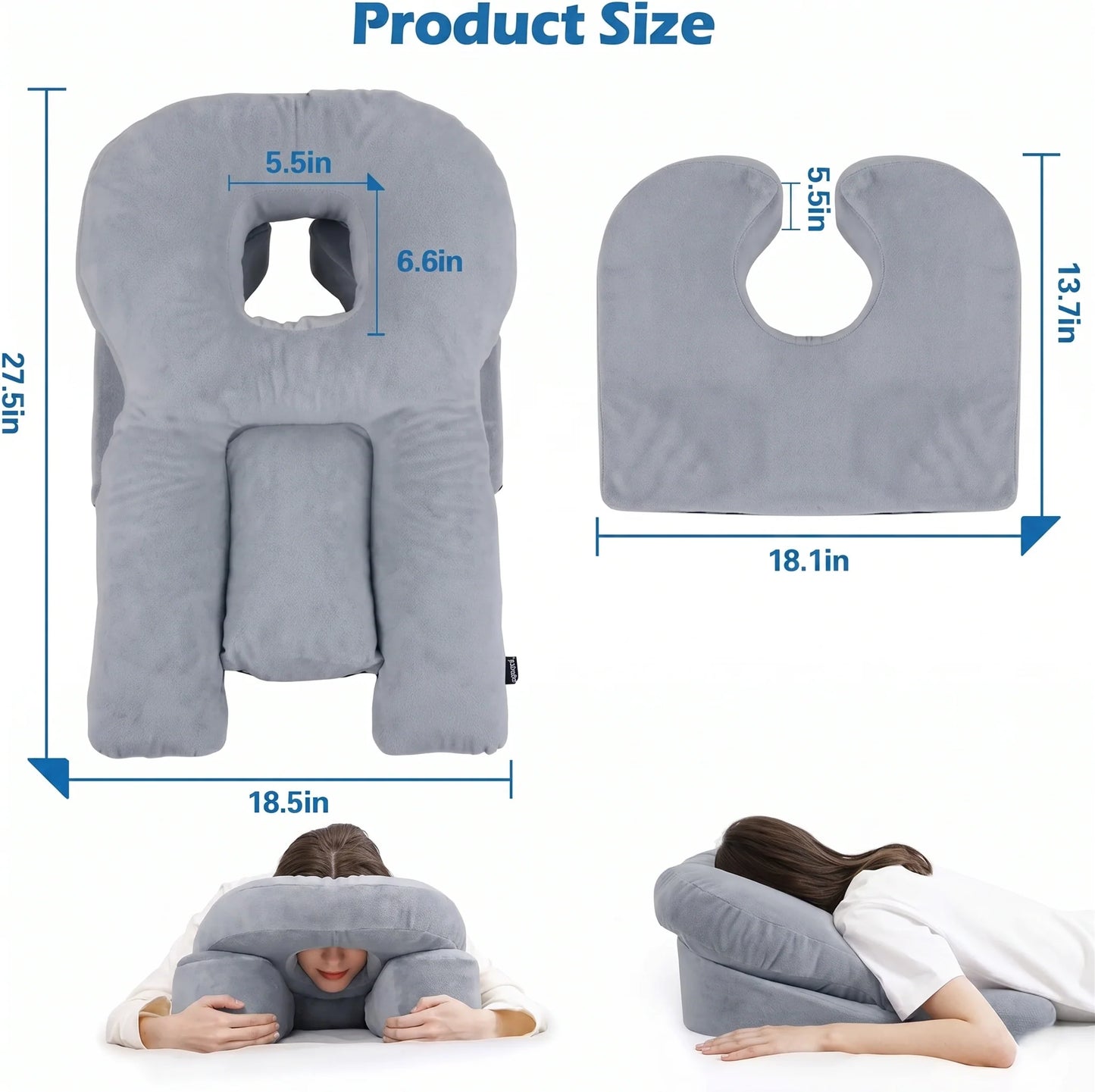 Face-Down Pillow Adjustable Memory Foam For Stomach Sleepers