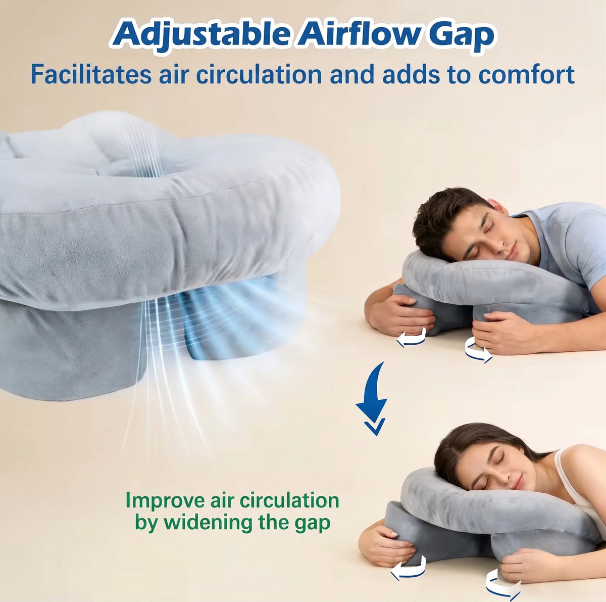 Face-Down Pillow Adjustable Memory Foam For Stomach Sleepers