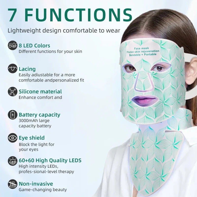 Face & Neck LED Mask Rechargeable Silicone 8-Color