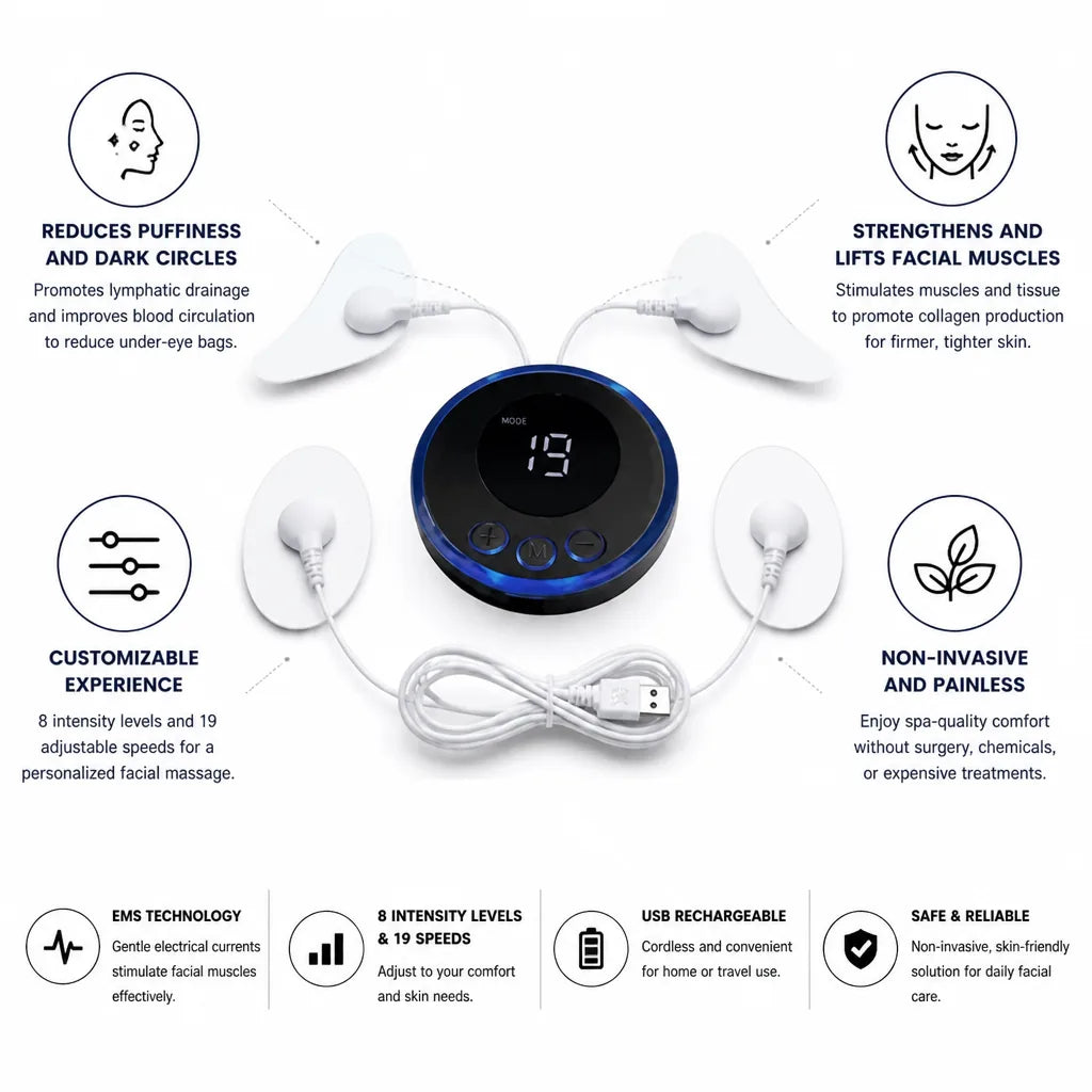 Facial EMS Massager 8 Intensity Levels USB Rechargeable