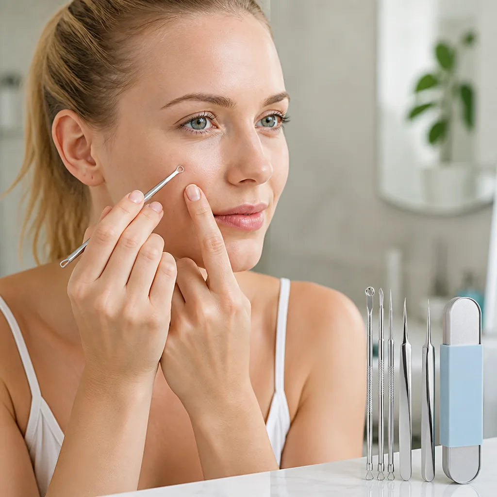 Facial Extraction Tool 3-In-1 Stainless Steel Non-Slip Grip
