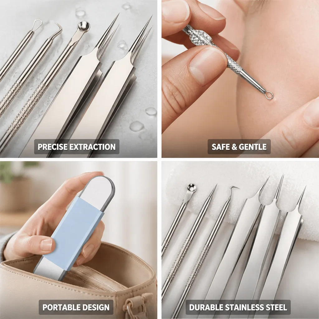 Facial Extraction Tool 3-In-1 Stainless Steel Non-Slip Grip