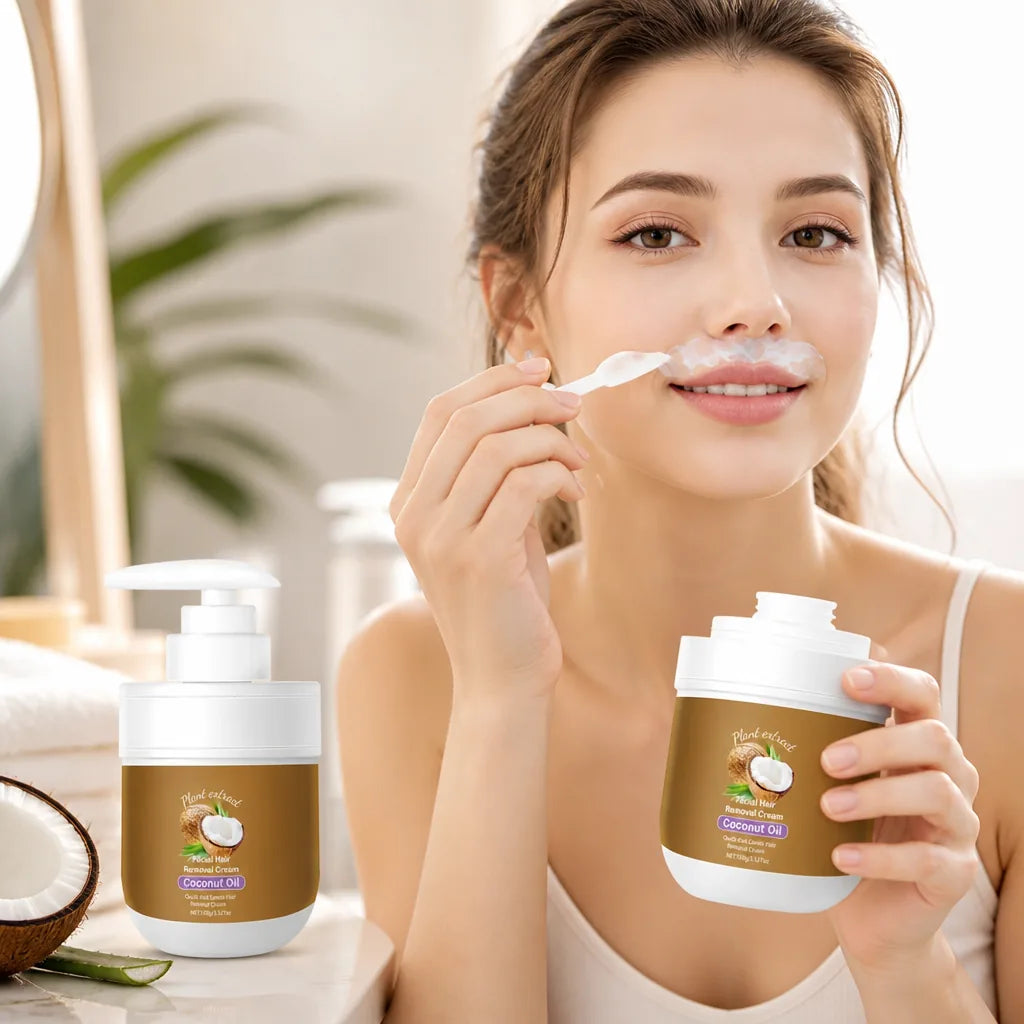 Facial Hair Removal Cream Gentle Plant-Based Coconut & Aloe