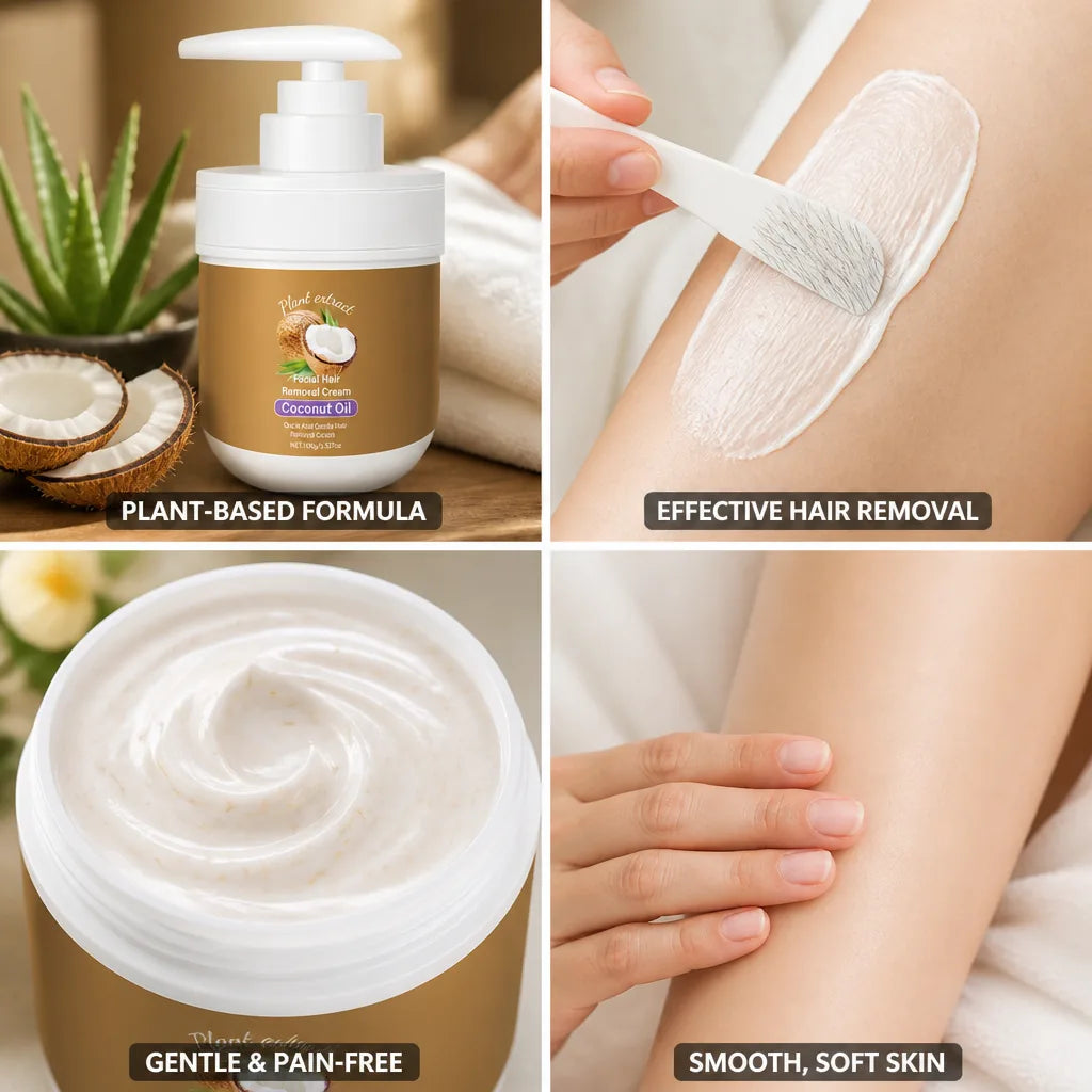 Facial Hair Removal Cream Gentle Plant-Based Coconut & Aloe