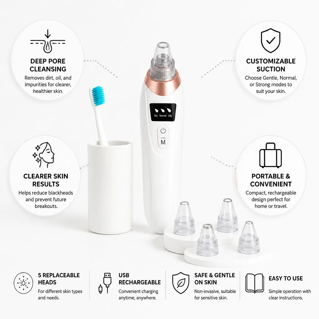 Facial Pore Vacuum Adjustable Suction Five Replaceable Heads