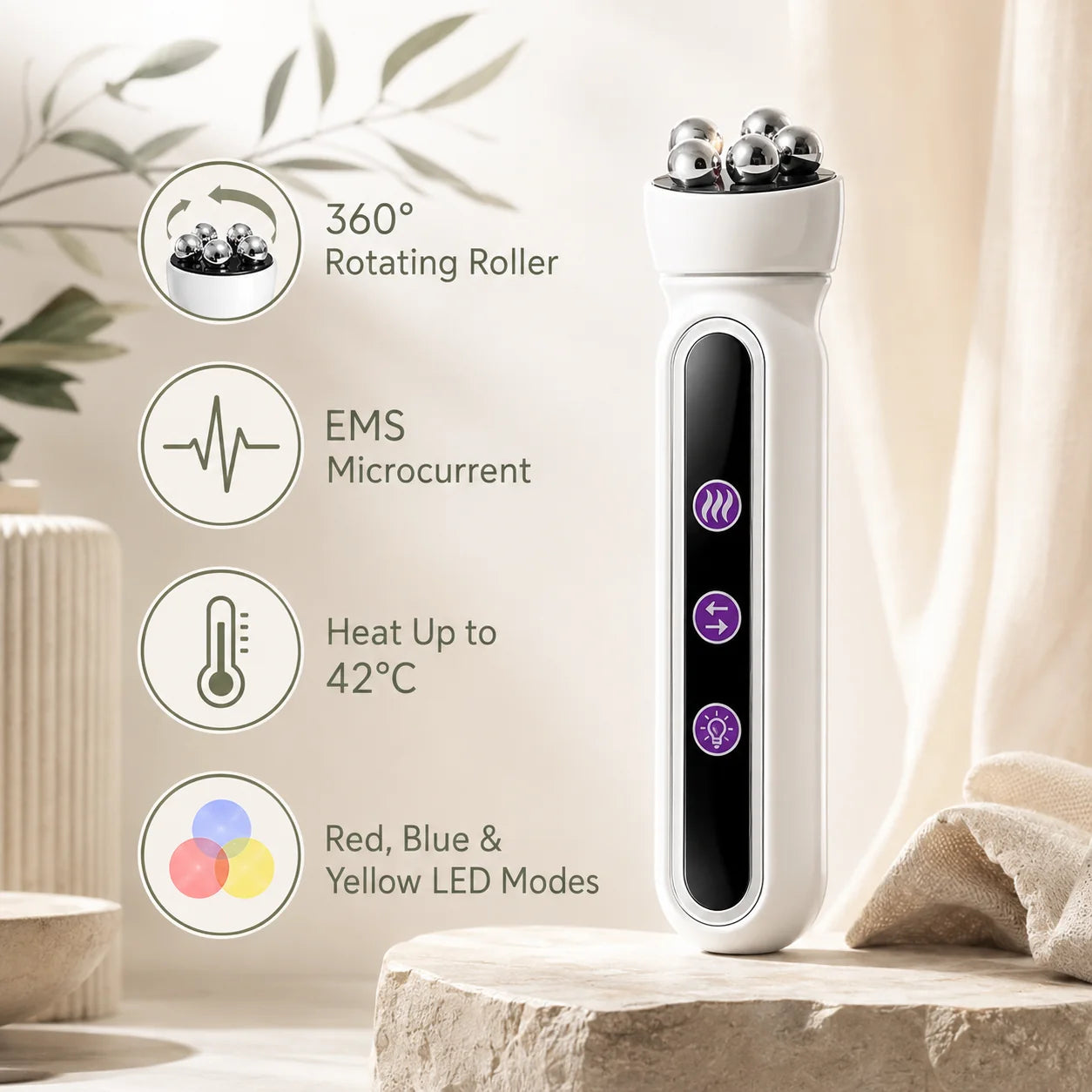 Facial Roller 3-In-1 RF & EMS Auto-Rotating