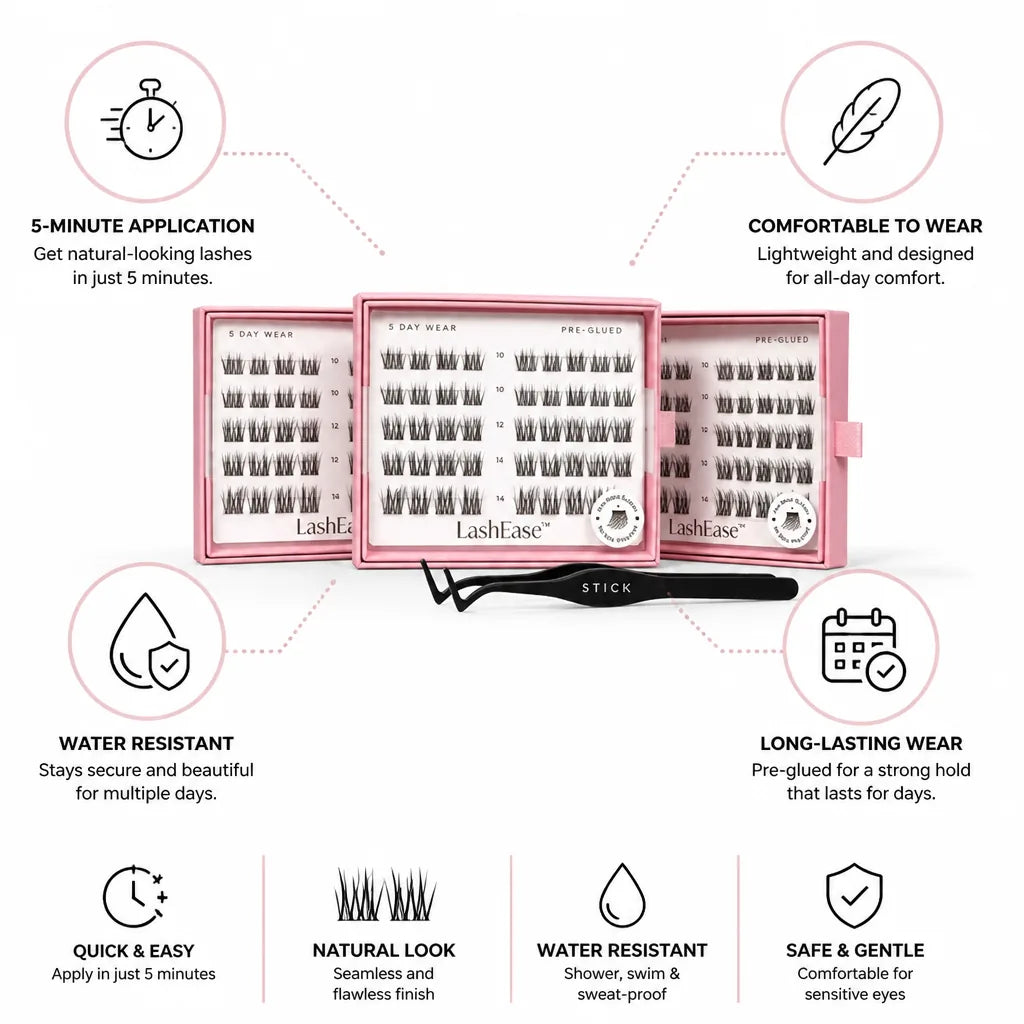 False Eyelashes Pre-Glued Natural Look Water-Resistant