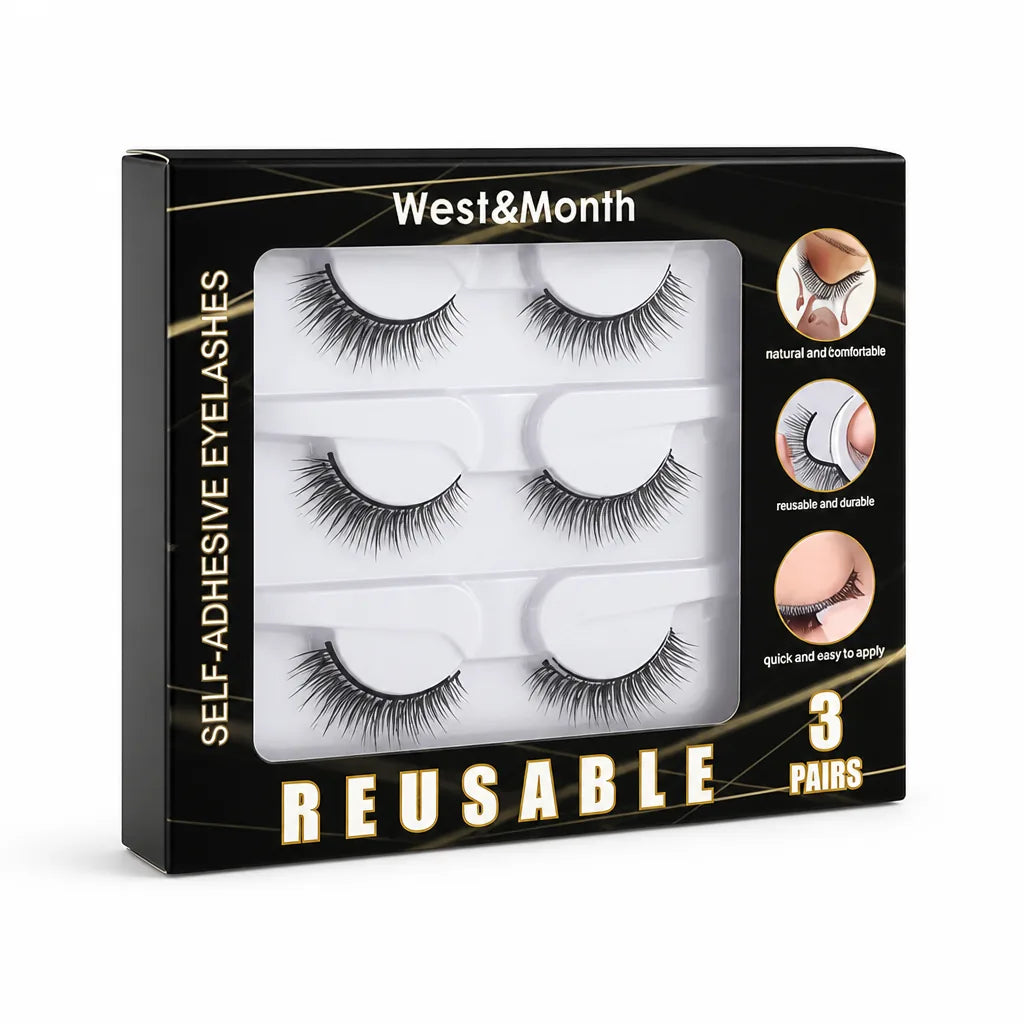 False Lashes Self-Adhesive Natural Reusable 3 Pairs