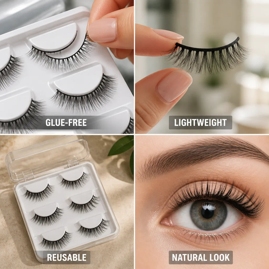 False Lashes Self-Adhesive Natural Reusable 3 Pairs