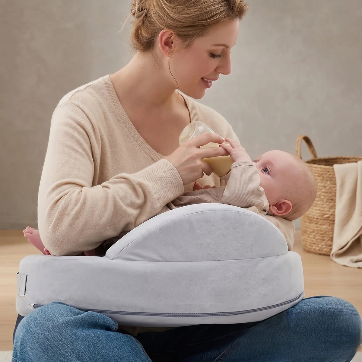 Feeding Support Pillow Ergonomic Contoured Adjustable Strap & Washable Cover