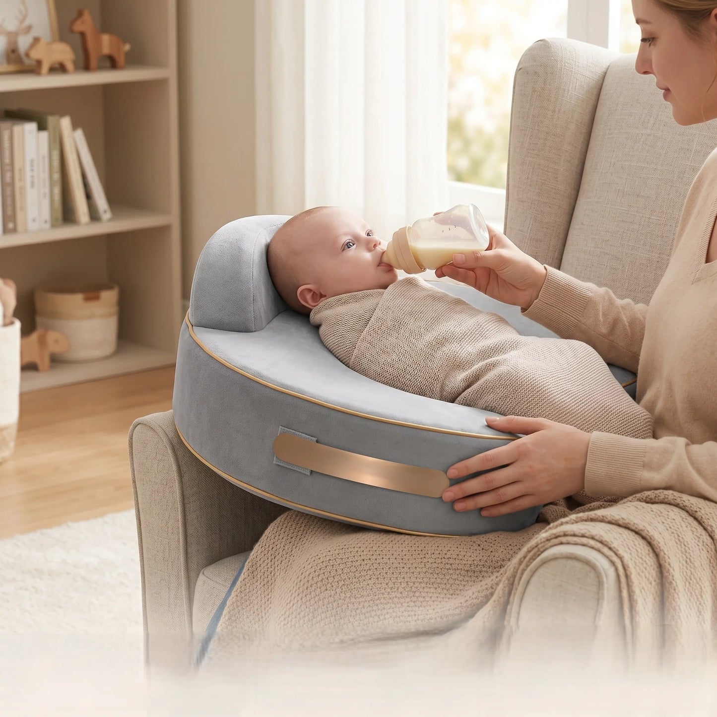 Feeding Support Pillow Ergonomic Contoured Adjustable Strap & Washable Cover