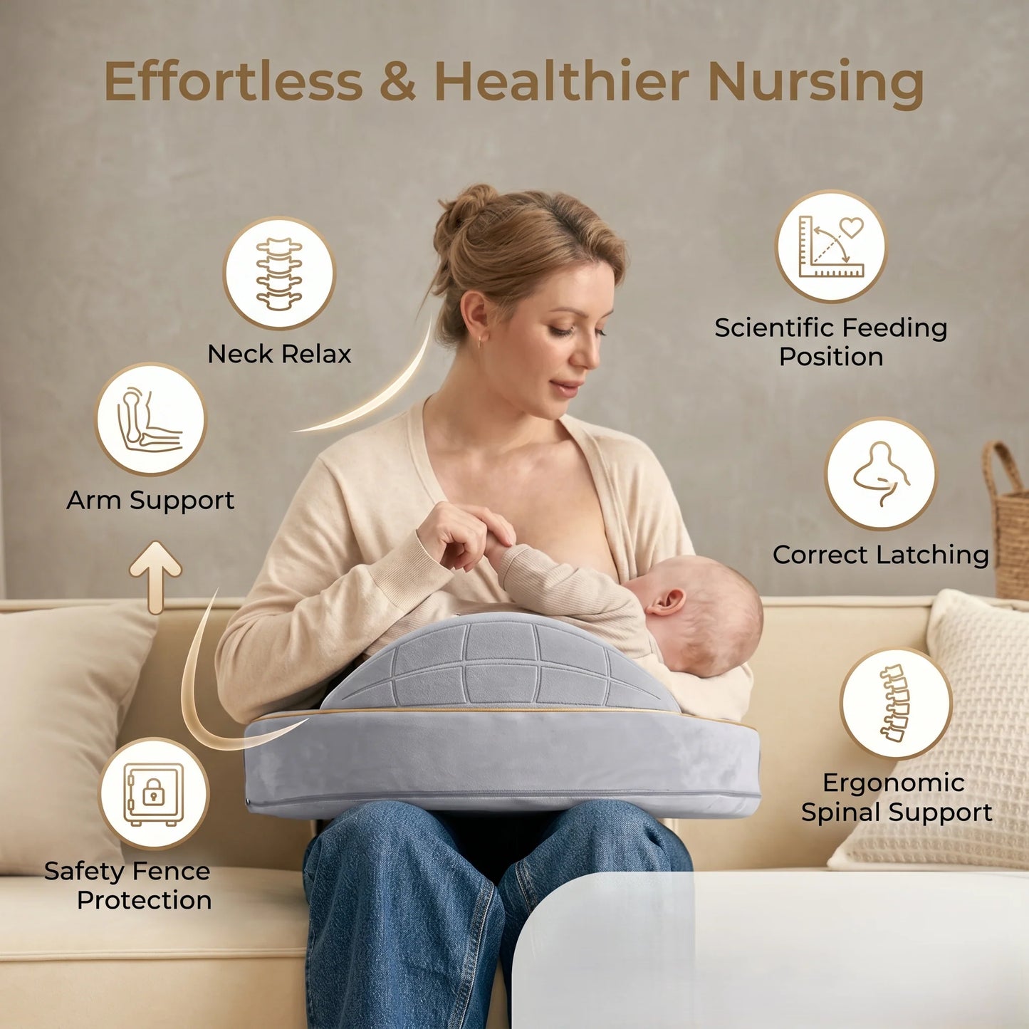 Feeding Support Pillow Ergonomic Contoured Adjustable Strap & Washable Cover
