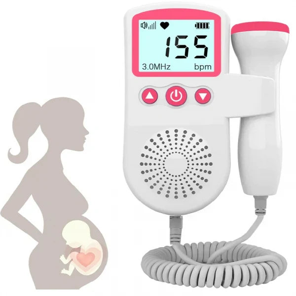 Fetal Doppler Monitor Backlit LCD Built-In Speaker Handheld Probe