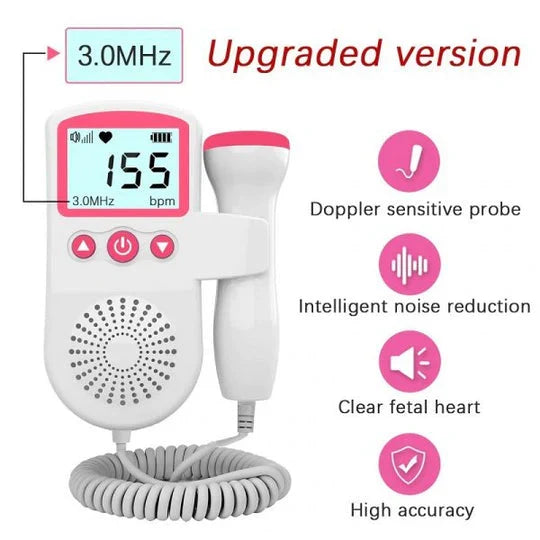 Fetal Doppler Monitor Backlit LCD Built-In Speaker Handheld Probe