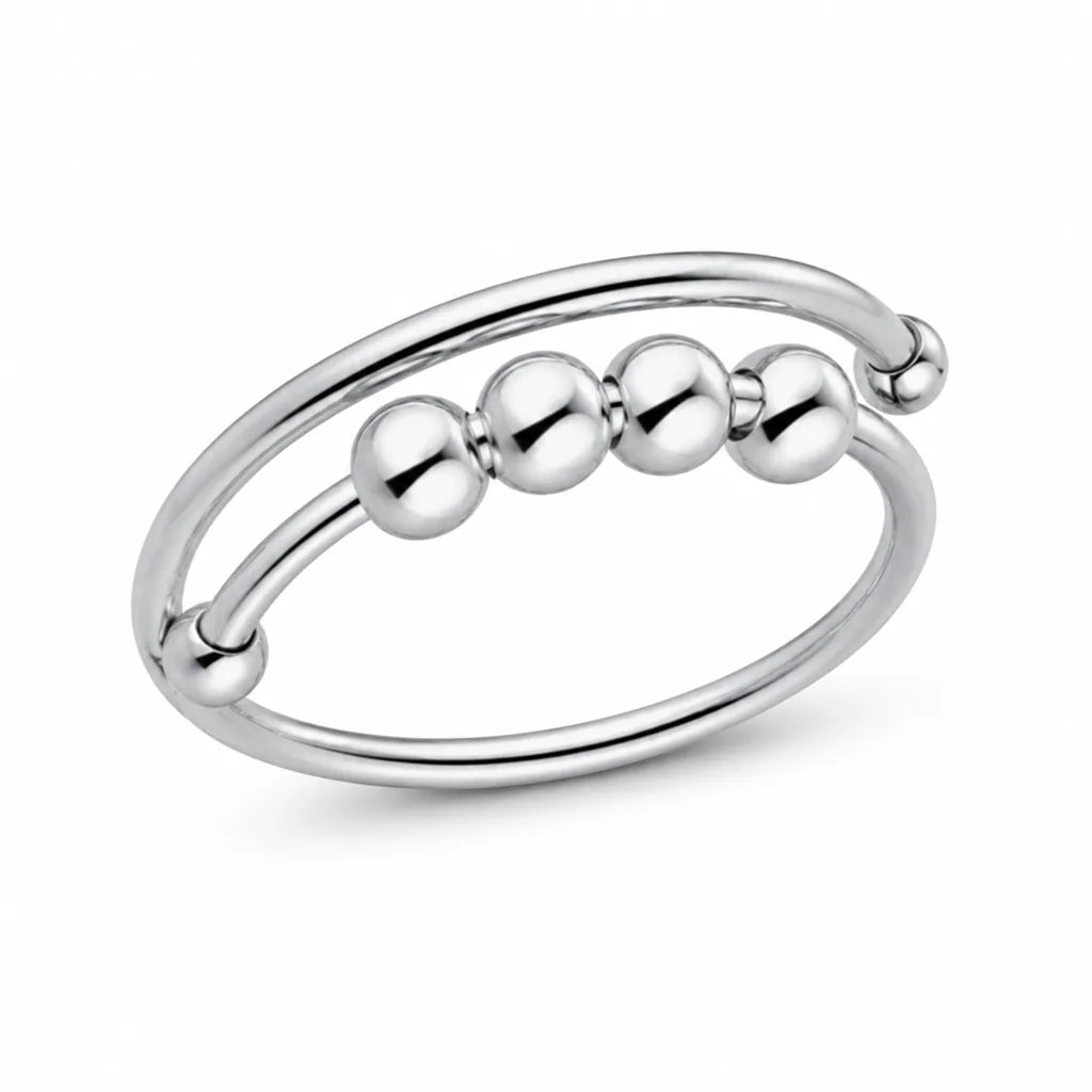 Fidget Ring Adjustable 360 Degree Rotating Beads 316L Stainless Steel