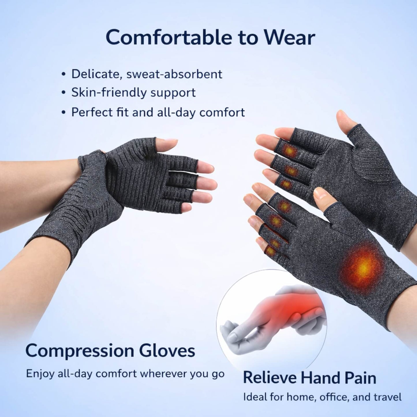 Fingerless Compression Gloves Breathable Lightweight Hand & Wrist Support