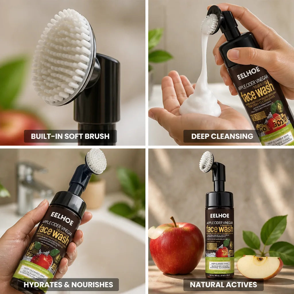 Foam Face Wash Apple Cider Vinegar Built-In Silicone Brush