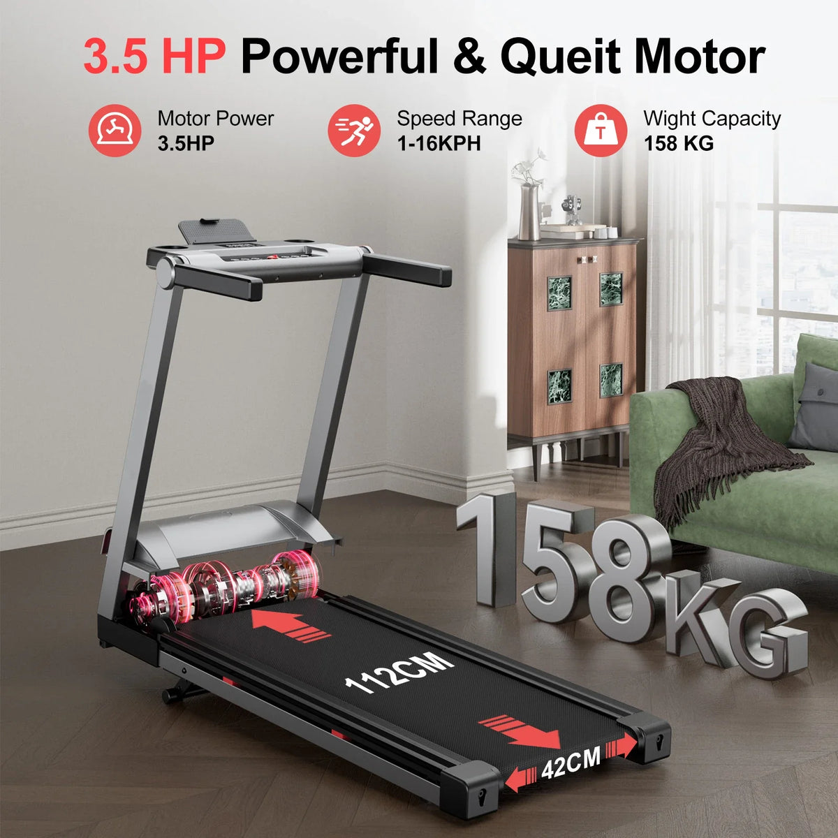 Foldable Treadmill 3.5HP Adjustable Incline