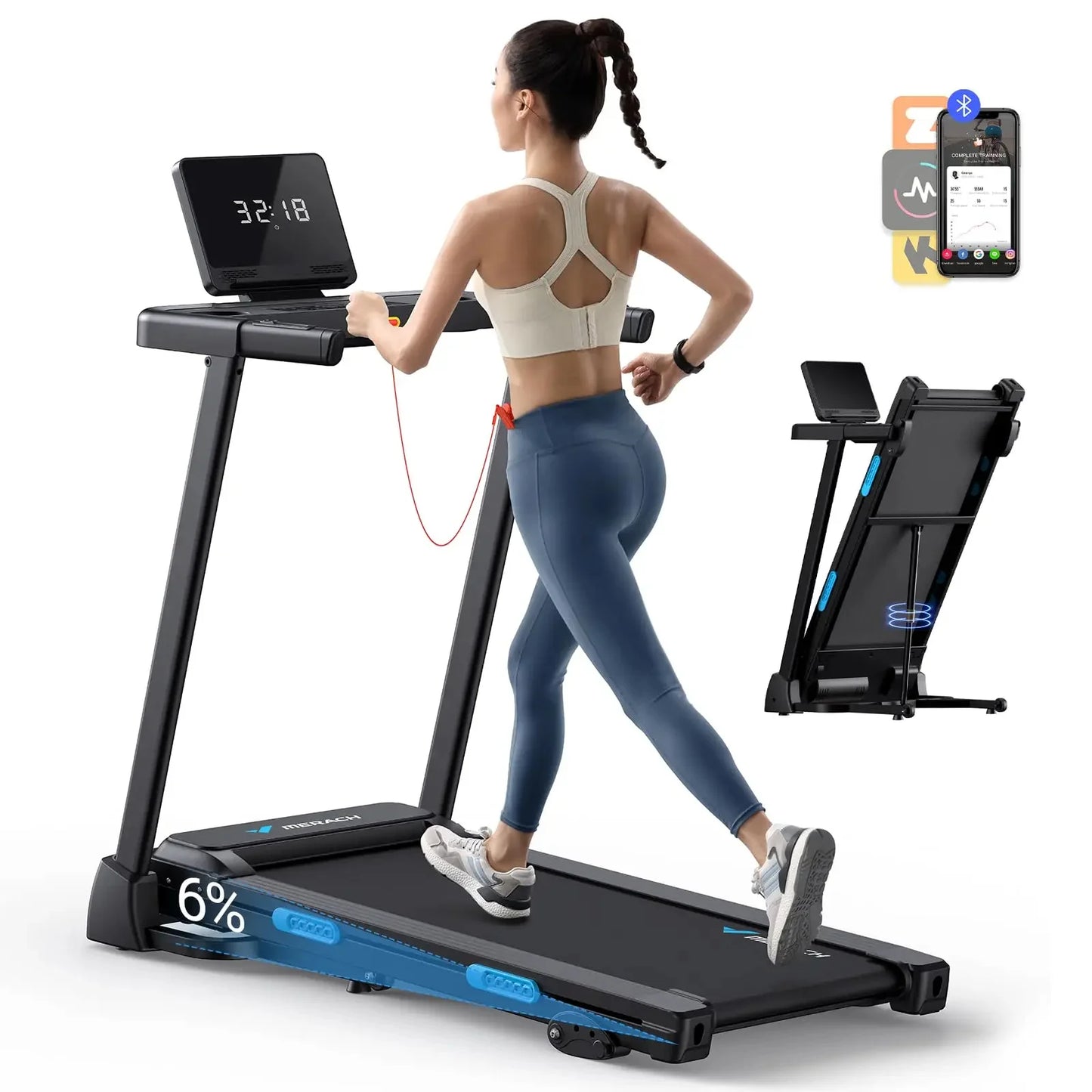 Foldable Treadmill Hydraulic Assist Shock-Absorbing Deck