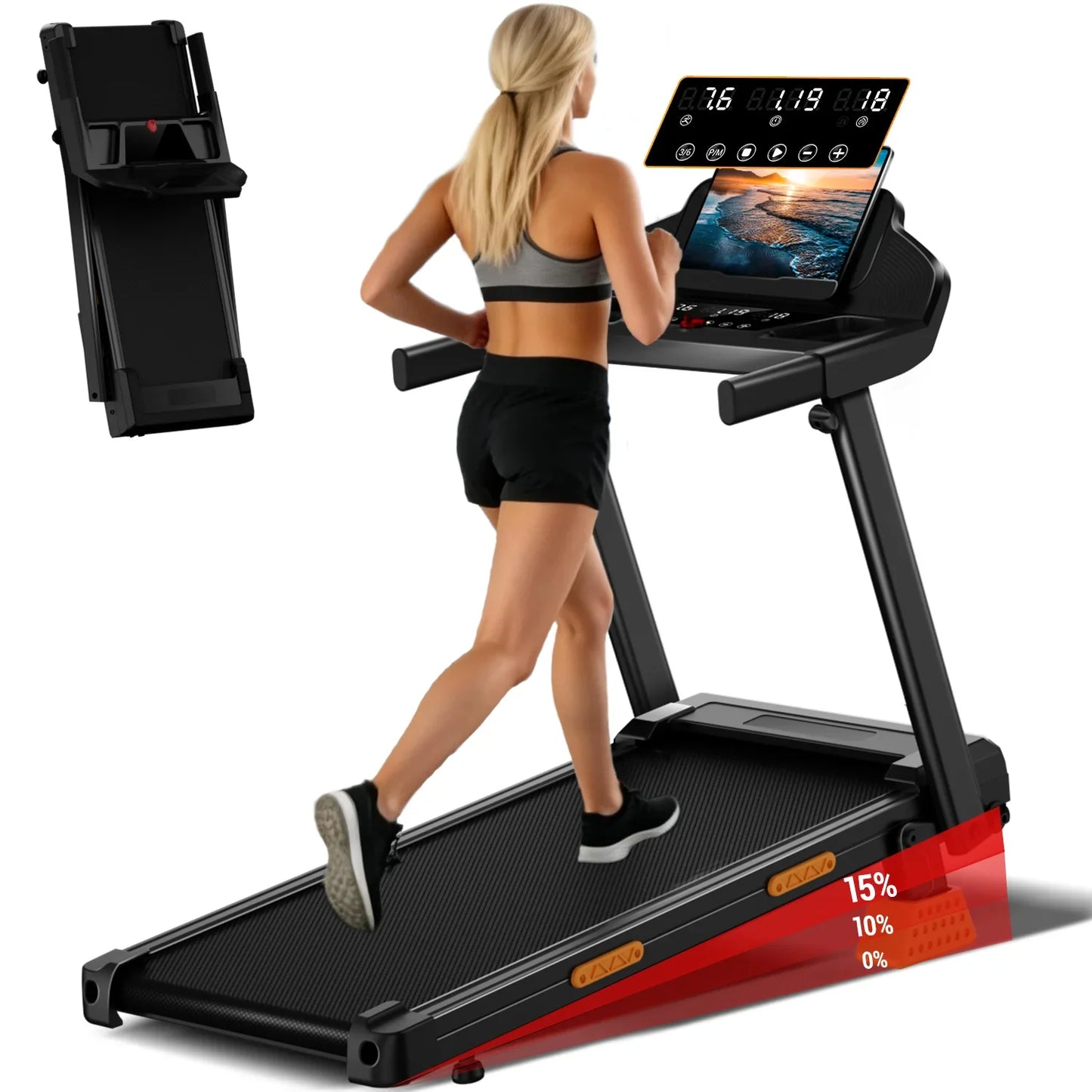 Foldable Treadmill Quiet Motor & 7-Layer Shock Absorption