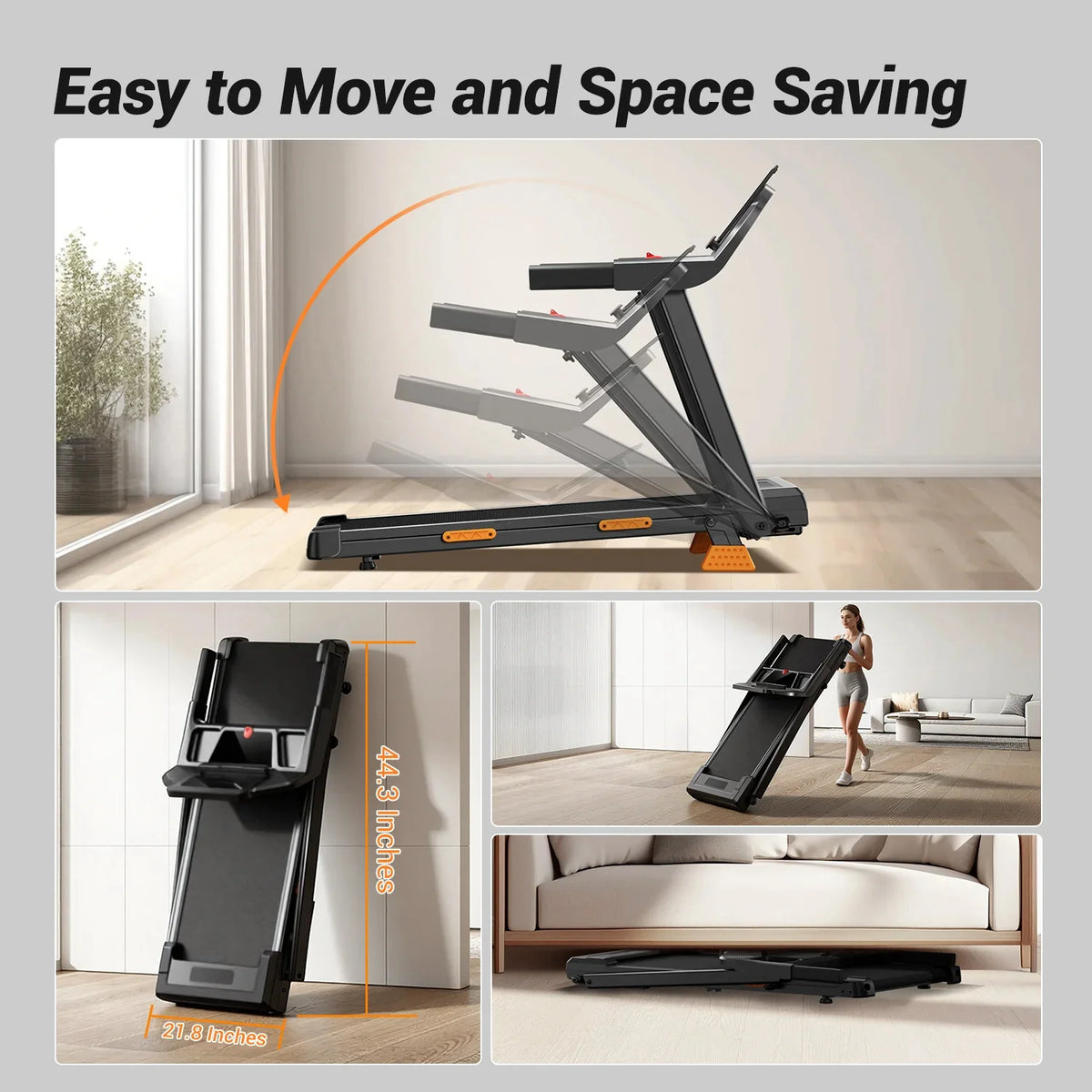 Foldable Treadmill Quiet Motor & 7-Layer Shock Absorption
