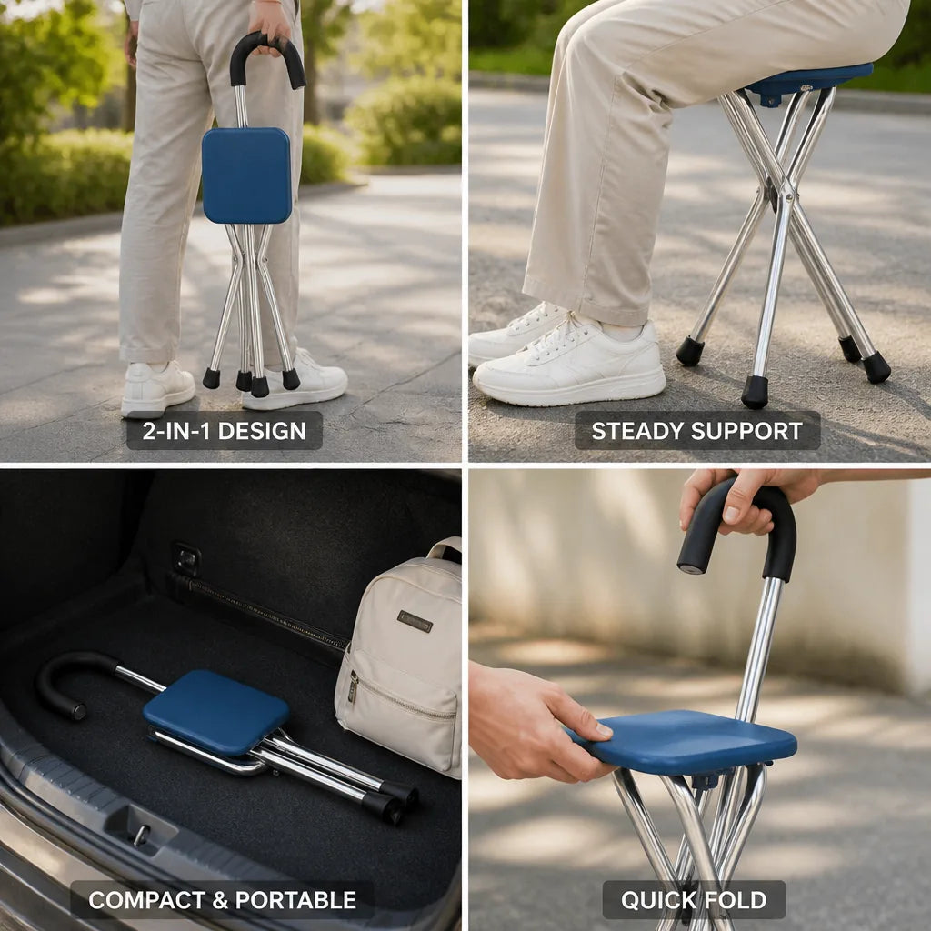Folding Cane Chair Quick-Fold Portable Seat