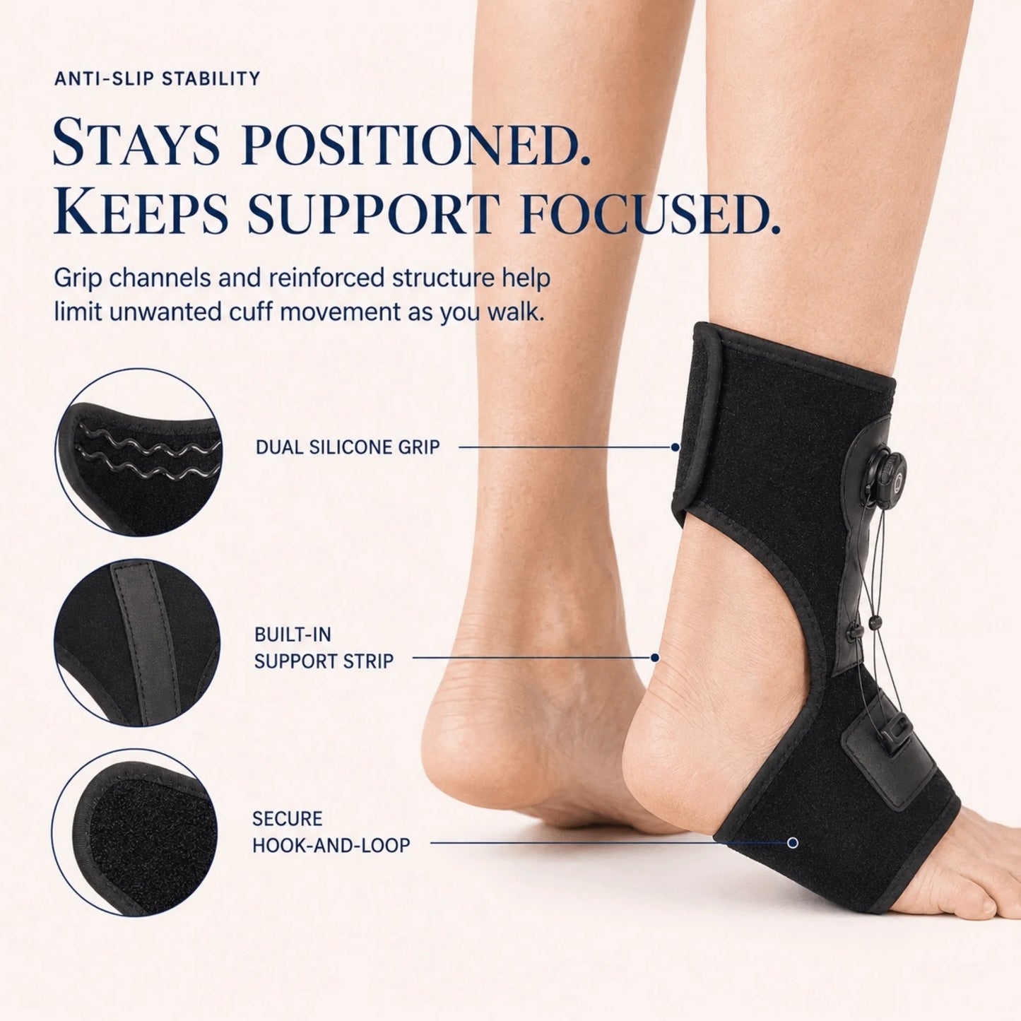 Foot Drop Brace Dial Tension Open Heel Silicone Grips