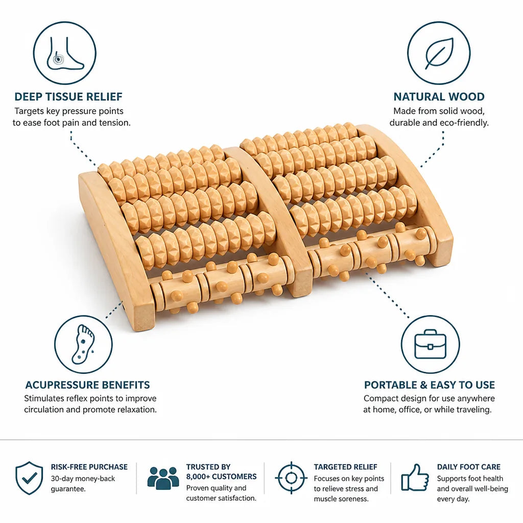 Foot Massage Roller Wood Acupressure & Deep Tissue