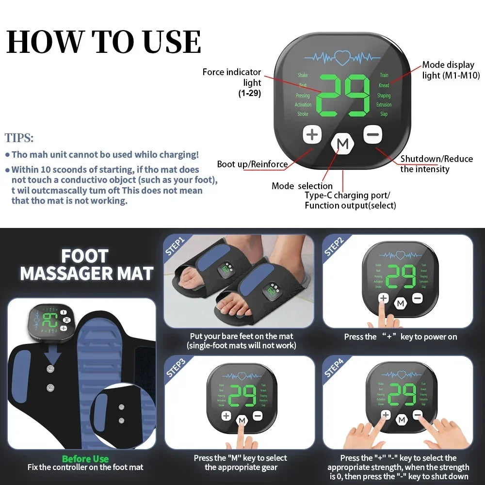 Foot Massager EMS Wireless Remote USB-C Rechargeable