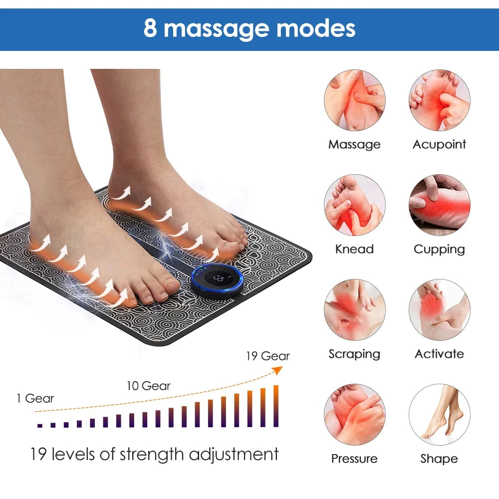 Foot Massager Mat EMS 8 Modes USB-C Rechargeable