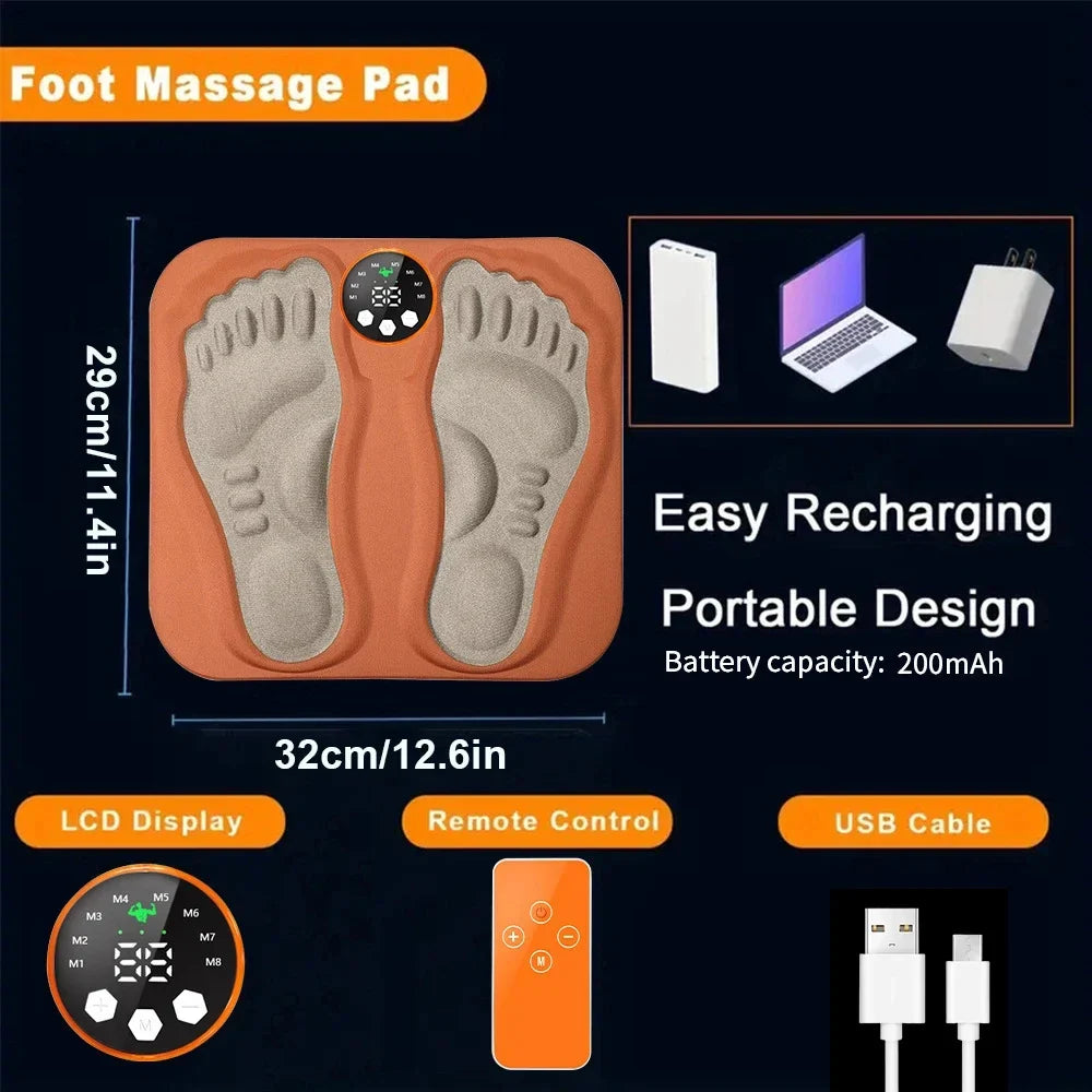 Foot Massager Mat EMS Pulse Wireless Remote & Rechargeable