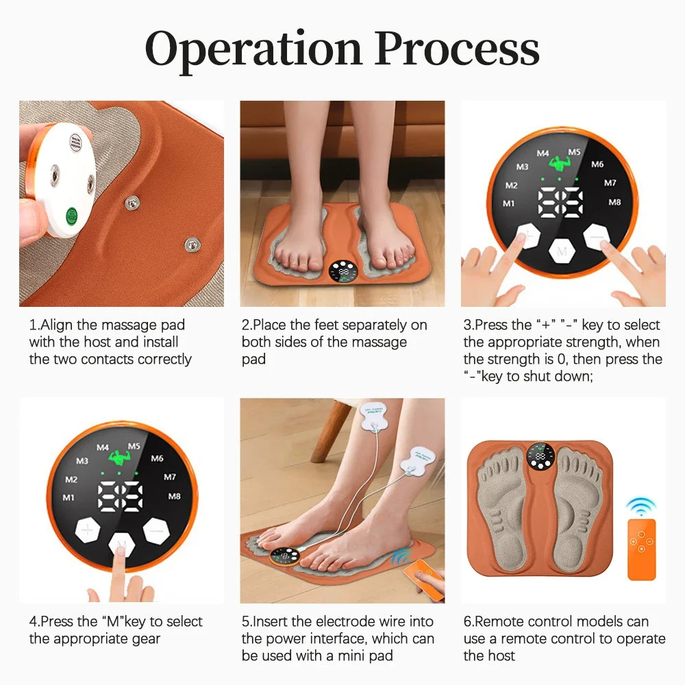 Foot Massager Mat EMS Pulse Wireless Remote & Rechargeable