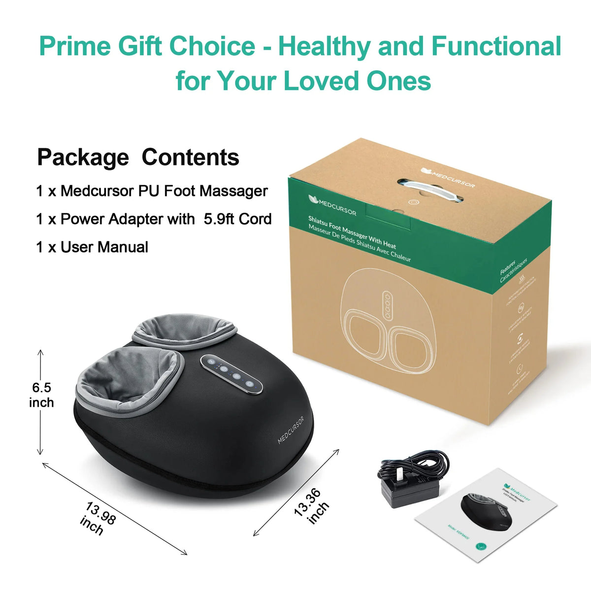 Foot Massager Shiatsu Deep-Kneading & Heat 15-Min Auto Timer