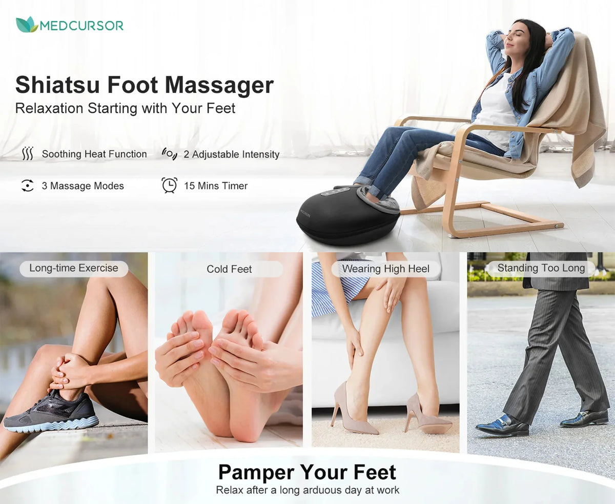 Foot Massager Shiatsu Deep-Kneading & Heat 15-Min Auto Timer