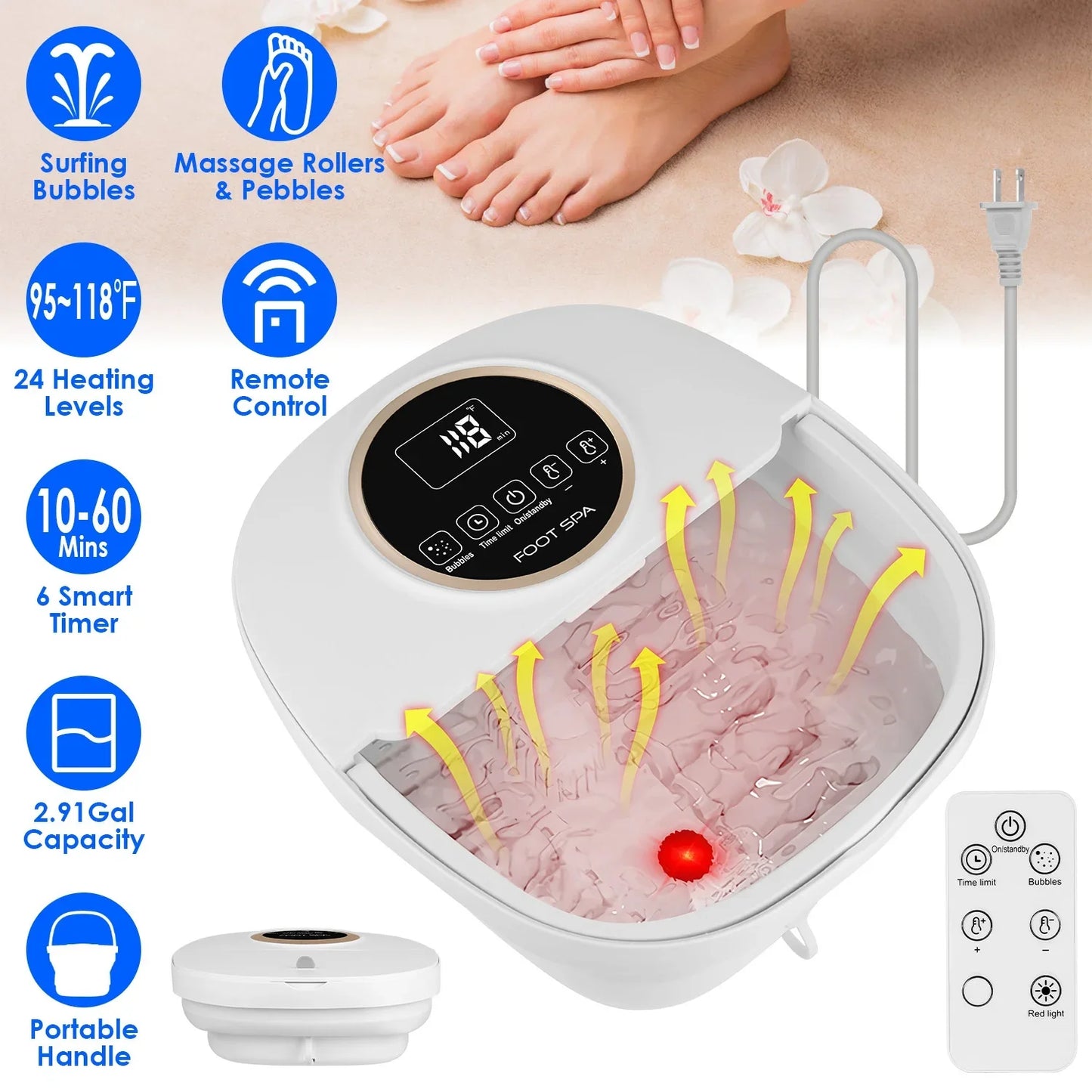 Foot Spa Collapsible Heated 11L Massage & Bubbles