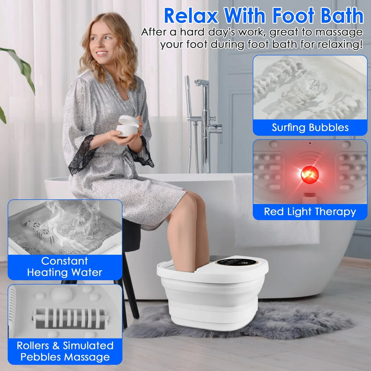 Foot Spa Collapsible Heated 11L Massage & Bubbles